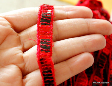 Red Trim With Black and Red Sequins 10mm wide, Decorative Trim, Crafting Ribbon